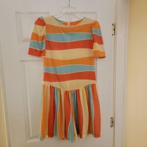 VTG 80s Romper Culottes Dress Neon Stripes M